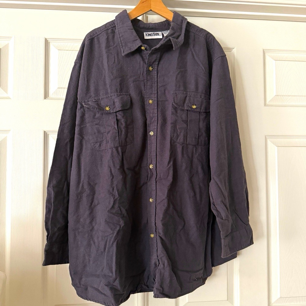 KingSize Mens Big & Tall 3XL Gray Cotton Flannel Pocket Button Up Shirt